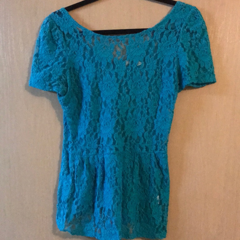 turquoise peplum lace top
